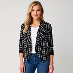 Black White Windowpane Open Front Blazer Jacket Women’s  XL Workwear